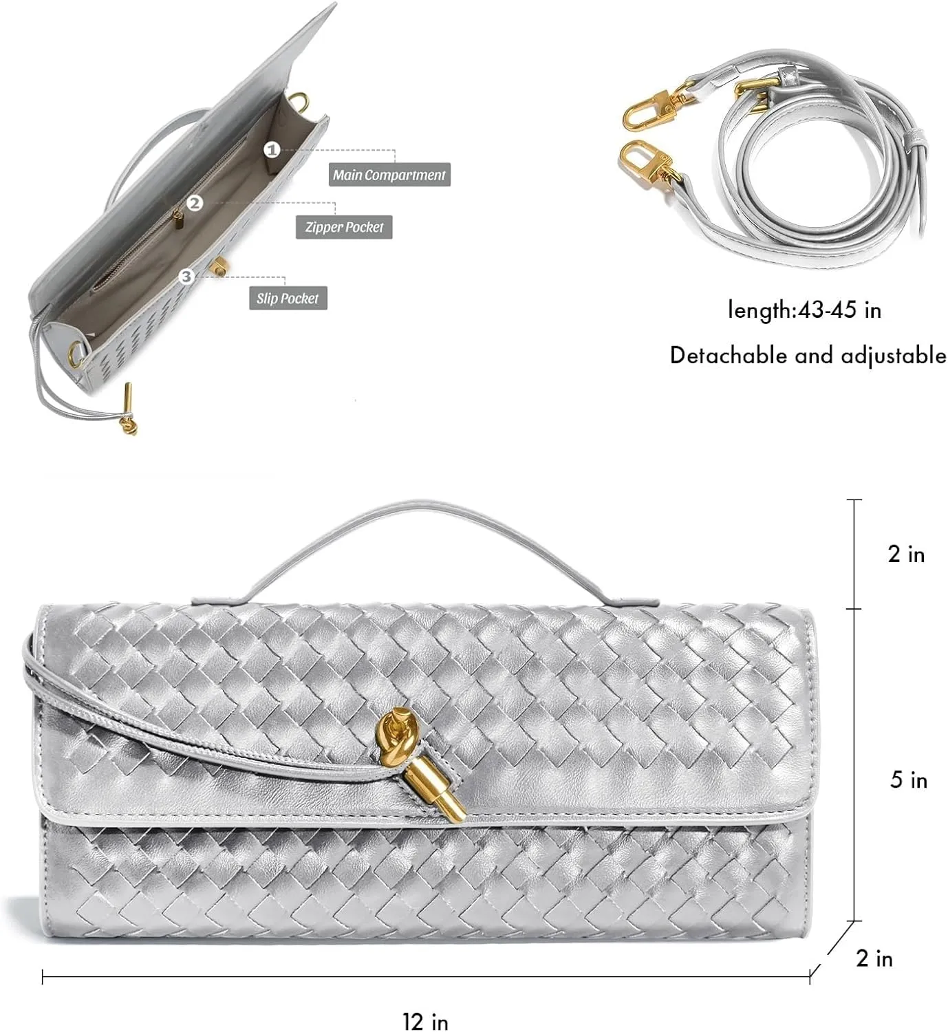 Woven Clutch Purses for Women, PU Leather Shoulder Crossbody Evening Bag Satchel Handbag for Formal, Wedding, Party