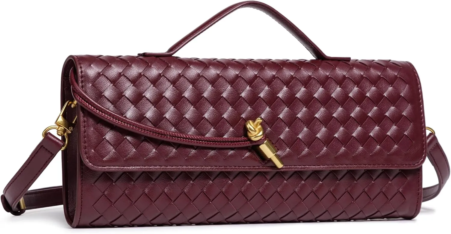 Woven Clutch Purses for Women, PU Leather Shoulder Crossbody Evening Bag Satchel Handbag for Formal, Wedding, Party