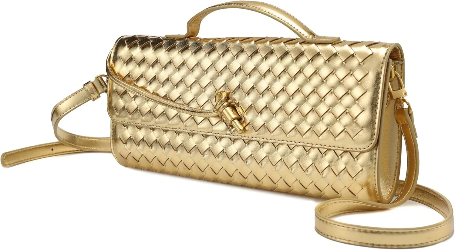 Woven Clutch Purses for Women, PU Leather Shoulder Crossbody Evening Bag Satchel Handbag for Formal, Wedding, Party