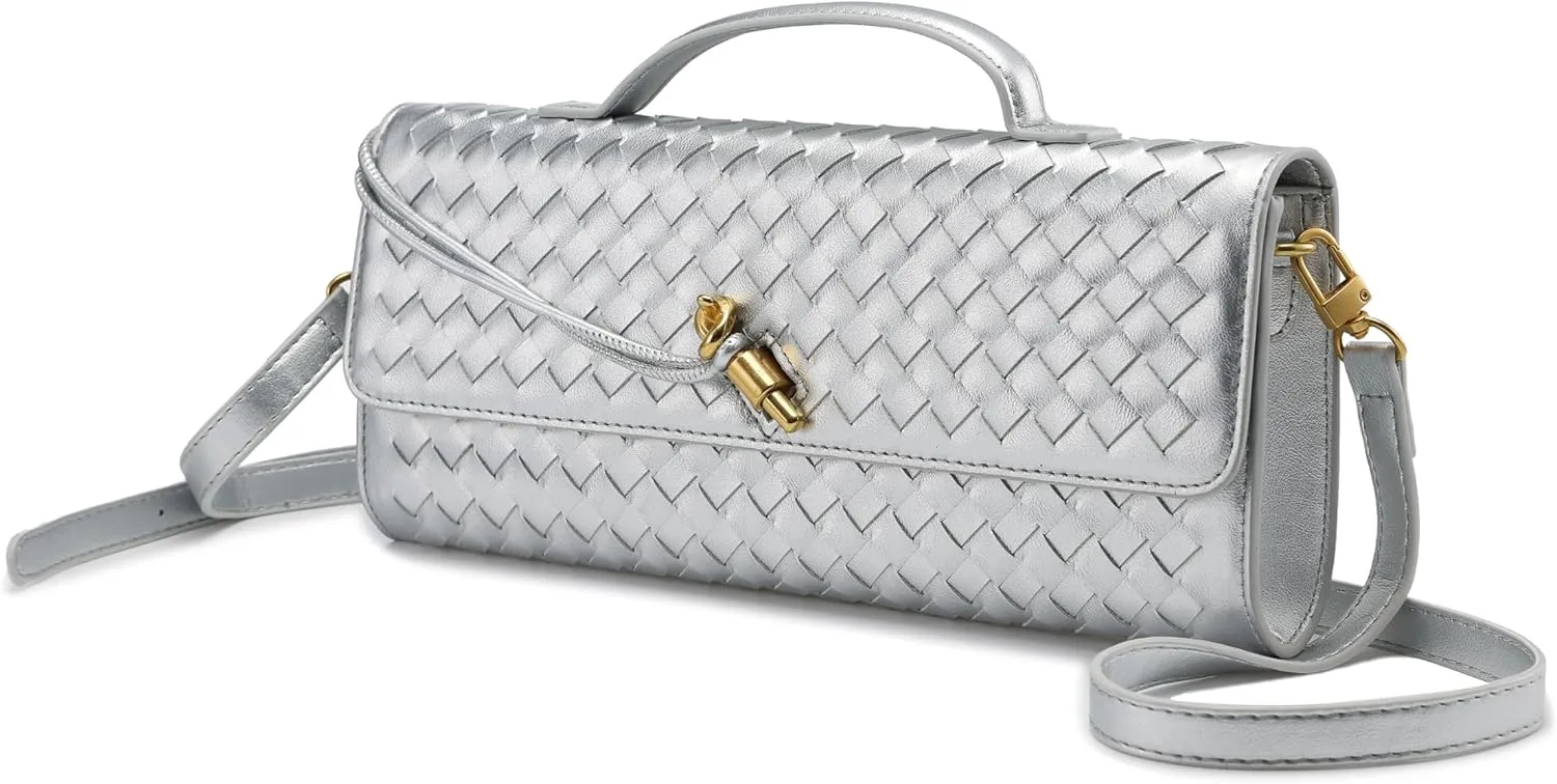 Woven Clutch Purses for Women, PU Leather Shoulder Crossbody Evening Bag Satchel Handbag for Formal, Wedding, Party