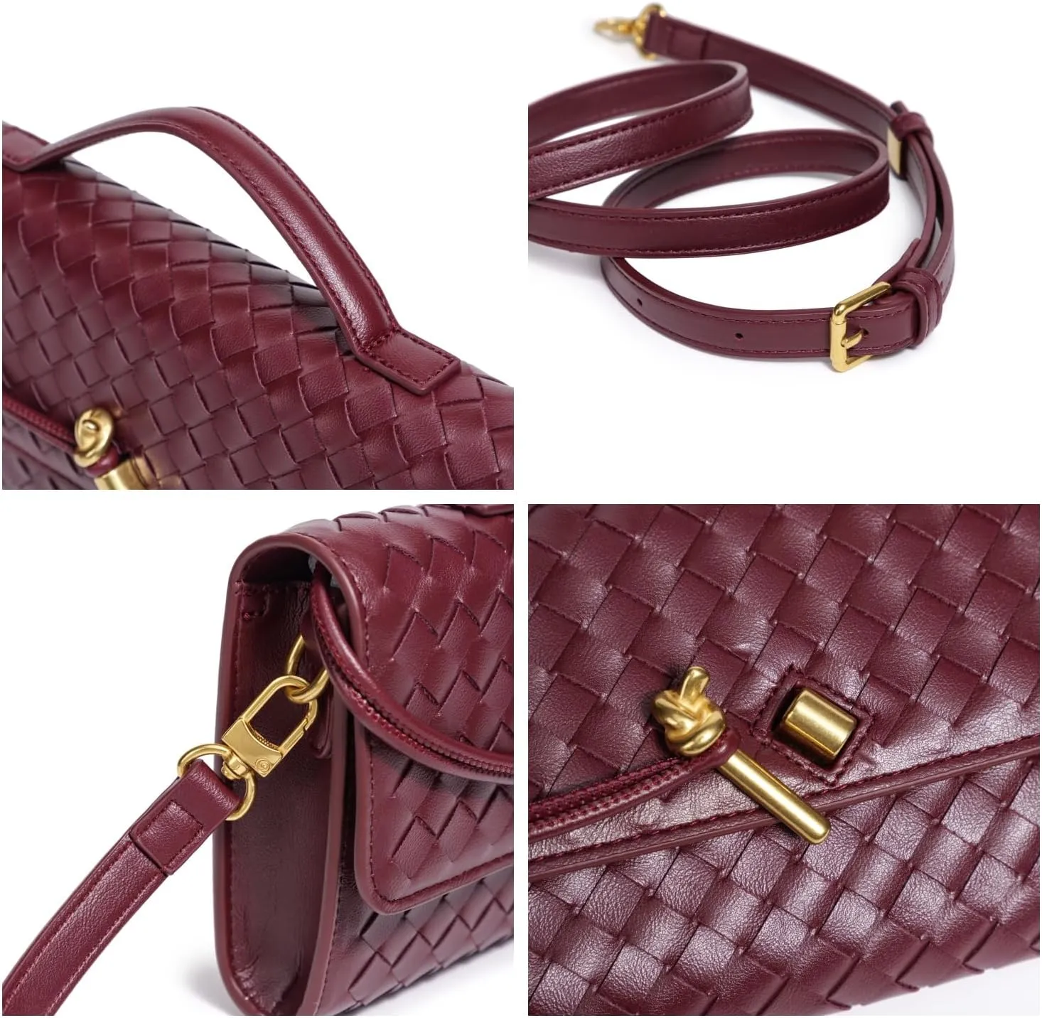 Woven Clutch Purses for Women, PU Leather Shoulder Crossbody Evening Bag Satchel Handbag for Formal, Wedding, Party