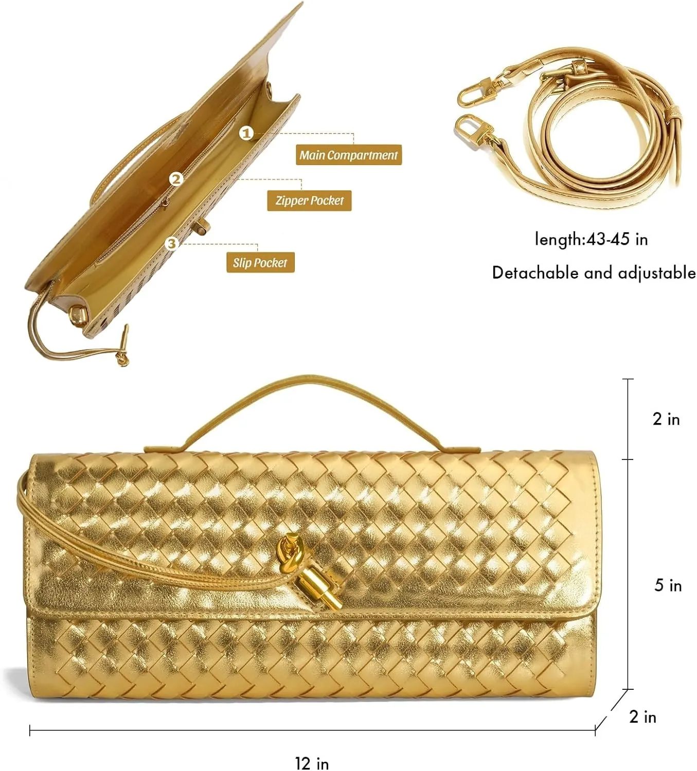 Woven Clutch Purses for Women, PU Leather Shoulder Crossbody Evening Bag Satchel Handbag for Formal, Wedding, Party