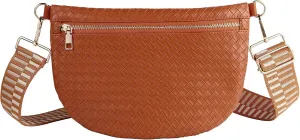 Woven Crossbody Bags for Women Leather Belt Bum Sling Purse Fanny Waist Pack Chest Shoulder Bag for Women-Brown