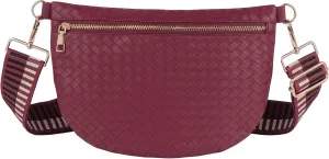 Woven Crossbody Bags for Women Leather Belt Bum Sling Purse Fanny Waist Pack Chest Shoulder Bag for Women-Burgundy