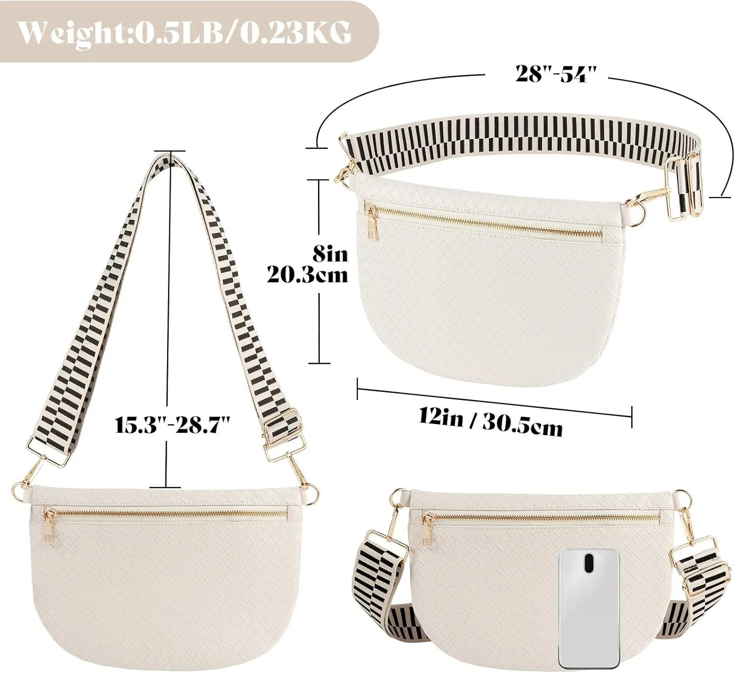 Woven Crossbody Bags for Women Leather Belt Bum Sling Purse Fanny Waist Pack Chest Shoulder Bag for Women-Cream