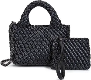 Woven Crossbody Bags for Women Leather Top-handle Woven Tote Bag Quilted Braided Purse Underarm Bucket Bag Purse Set