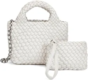Woven Crossbody Bags for Women Leather Top-handle Woven Tote Bag Quilted Braided Purse Underarm Bucket Bag Purse Set