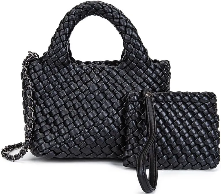 Woven Crossbody Bags for Women Leather Top-handle Woven Tote Bag Quilted Braided Purse Underarm Bucket Bag Purse Set