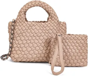 Woven Crossbody Bags for Women Leather Top-handle Woven Tote Bag Quilted Braided Purse Underarm Bucket Bag Purse Set