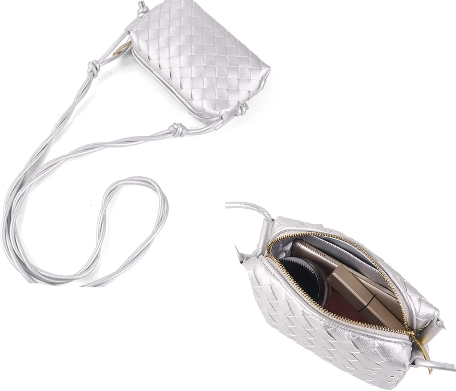 Woven Crossbody Bags For Women, Small Handmade Purse Clutch Shoulderbag Handbag, Zipper Closure
