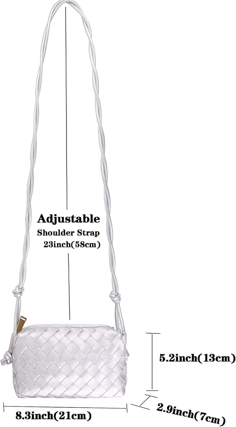 Woven Crossbody Bags For Women, Small Handmade Purse Clutch Shoulderbag Handbag, Zipper Closure