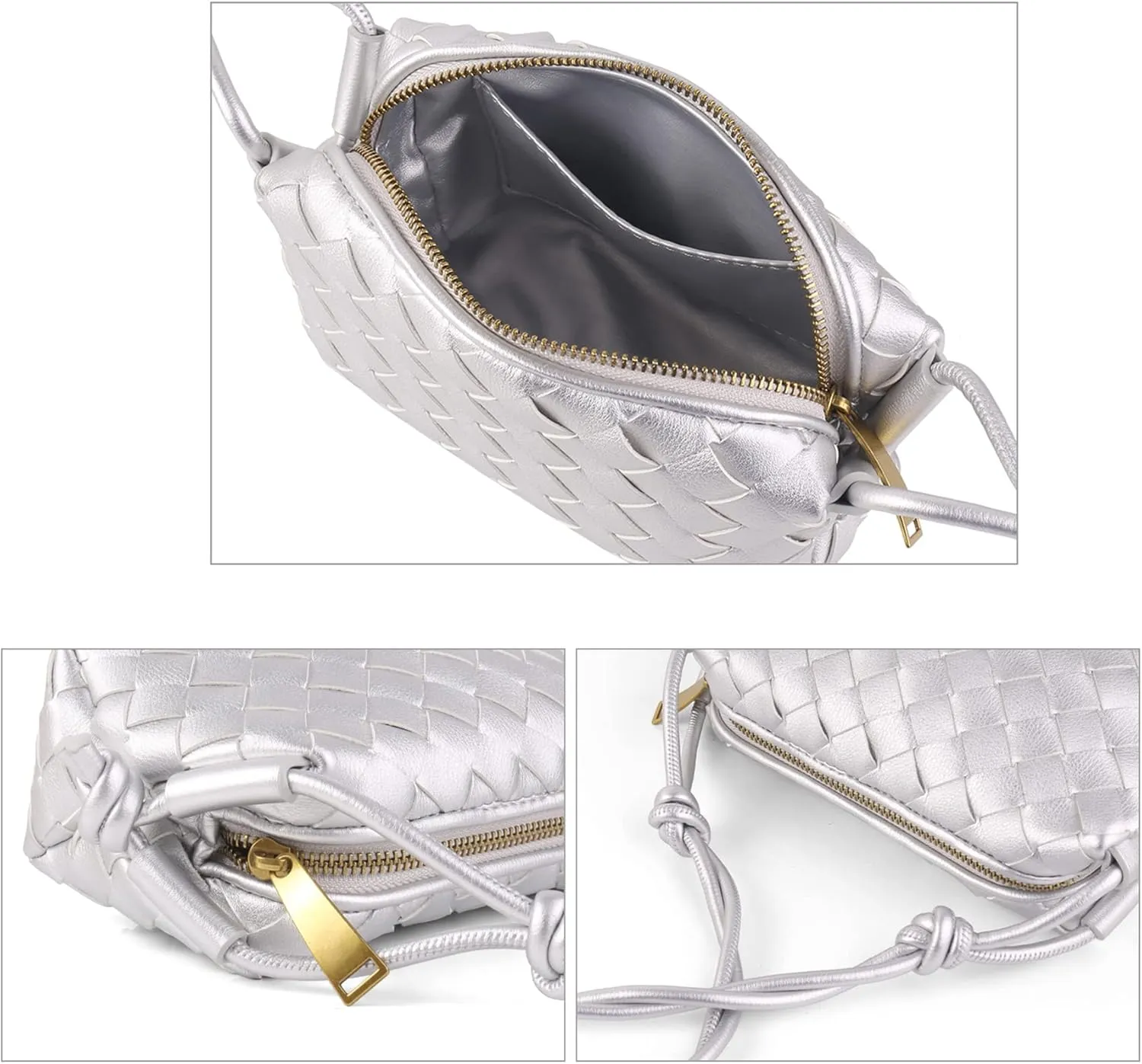 Woven Crossbody Bags For Women, Small Handmade Purse Clutch Shoulderbag Handbag, Zipper Closure