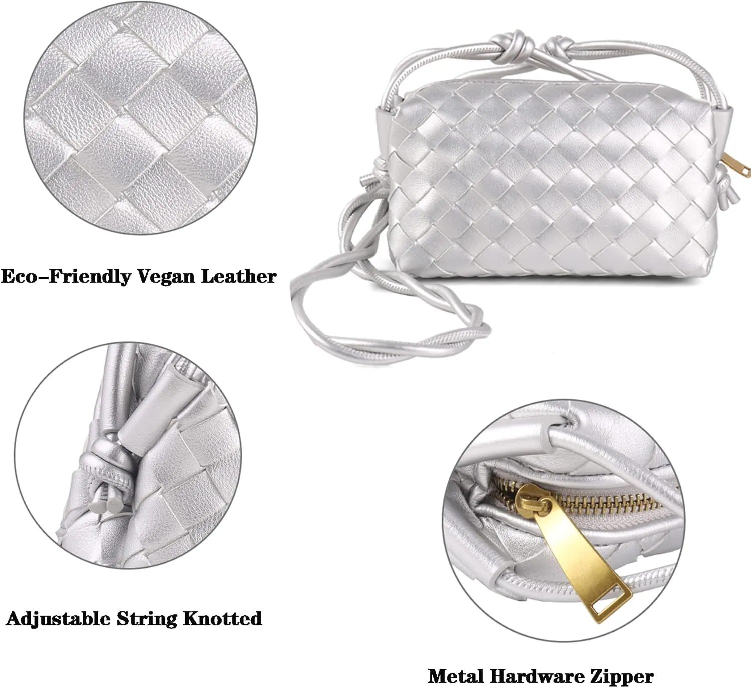 Woven Crossbody Bags For Women, Small Handmade Purse Clutch Shoulderbag Handbag, Zipper Closure