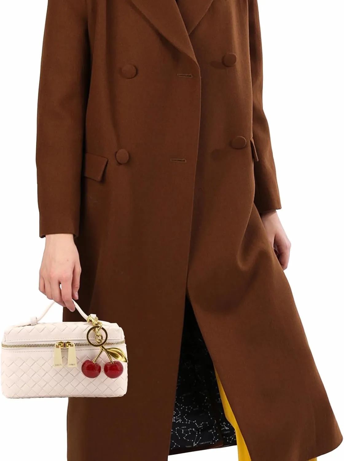 Woven Crossbody Bags for Women Trendy Clutch Purse Bag Small Top Handle Leather Handbag with Cherry Charm