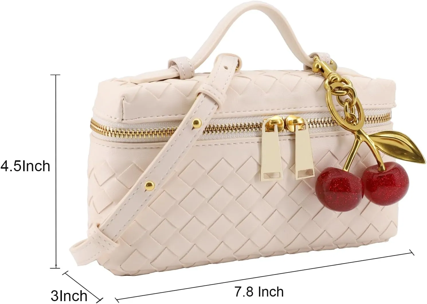 Woven Crossbody Bags for Women Trendy Clutch Purse Bag Small Top Handle Leather Handbag with Cherry Charm