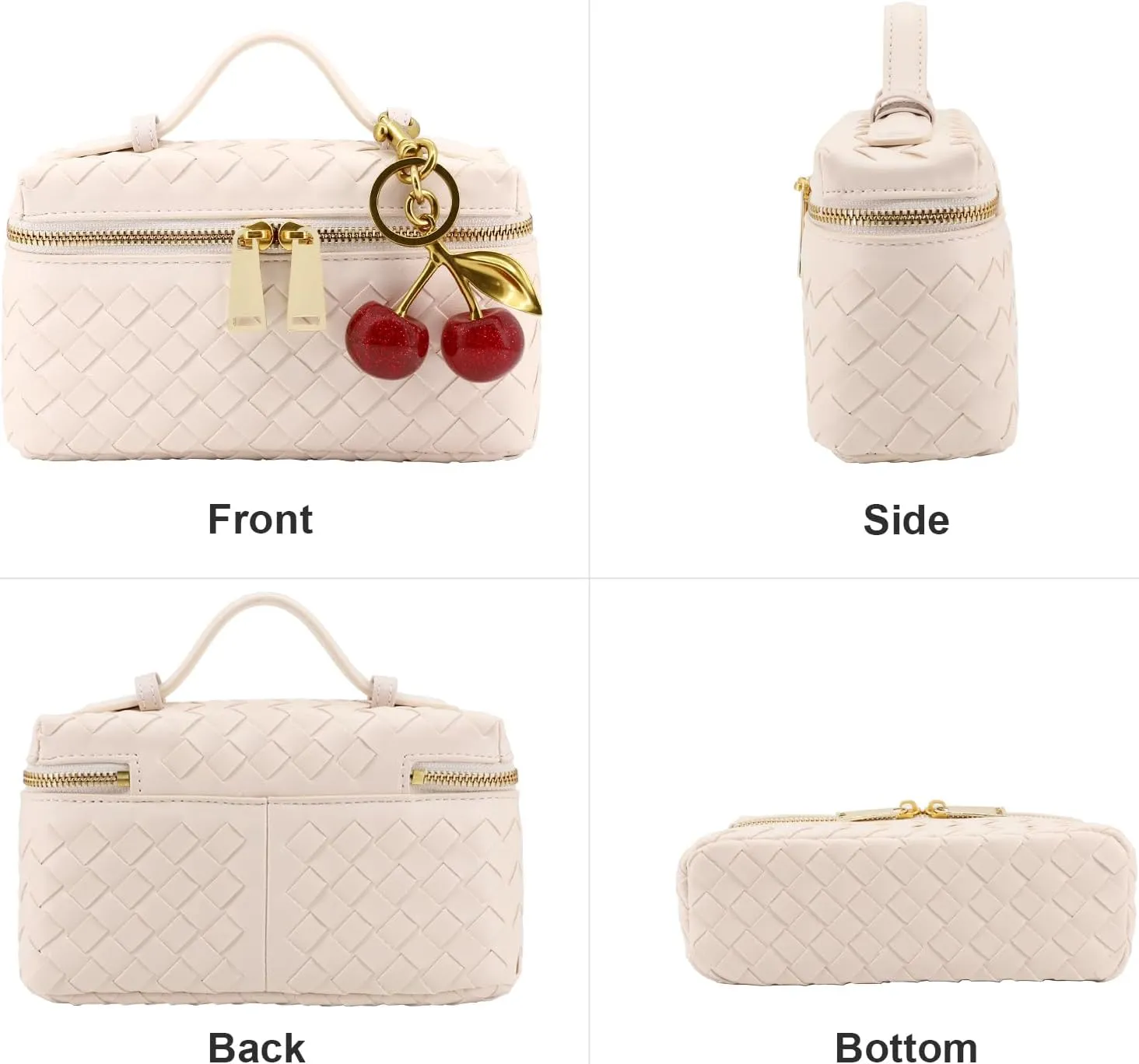 Woven Crossbody Bags for Women Trendy Clutch Purse Bag Small Top Handle Leather Handbag with Cherry Charm
