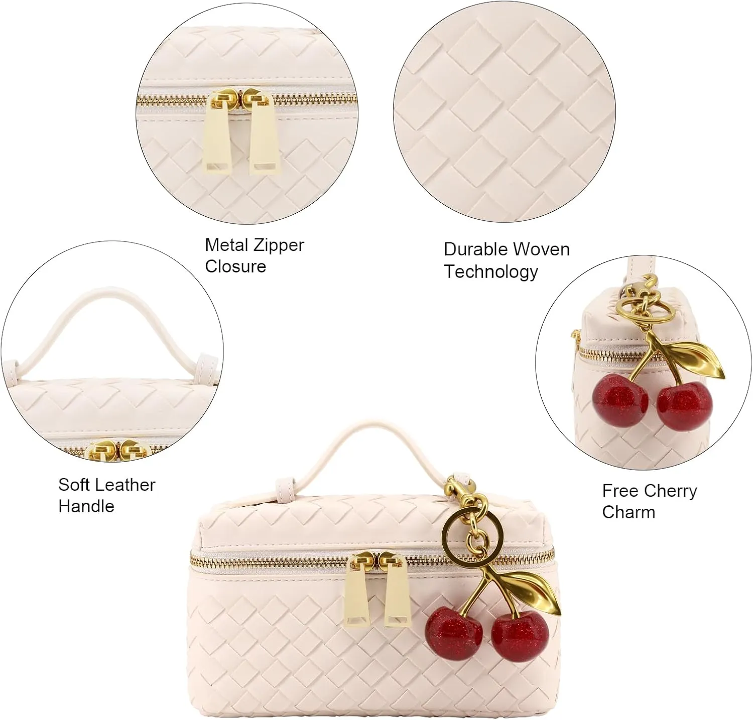 Woven Crossbody Bags for Women Trendy Clutch Purse Bag Small Top Handle Leather Handbag with Cherry Charm