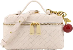 Woven Crossbody Bags for Women Trendy Clutch Purse Bag Small Top Handle Leather Handbag with Cherry Charm