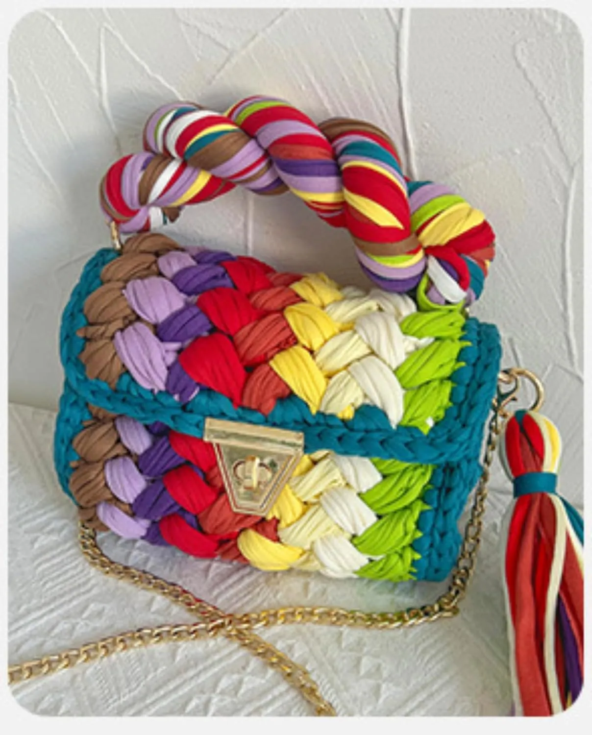 Woven Purse Evening Bag Y2K Handmade Crochet Bags for Women Woven Handbag Colorful Purse Evening Clutch Tassels