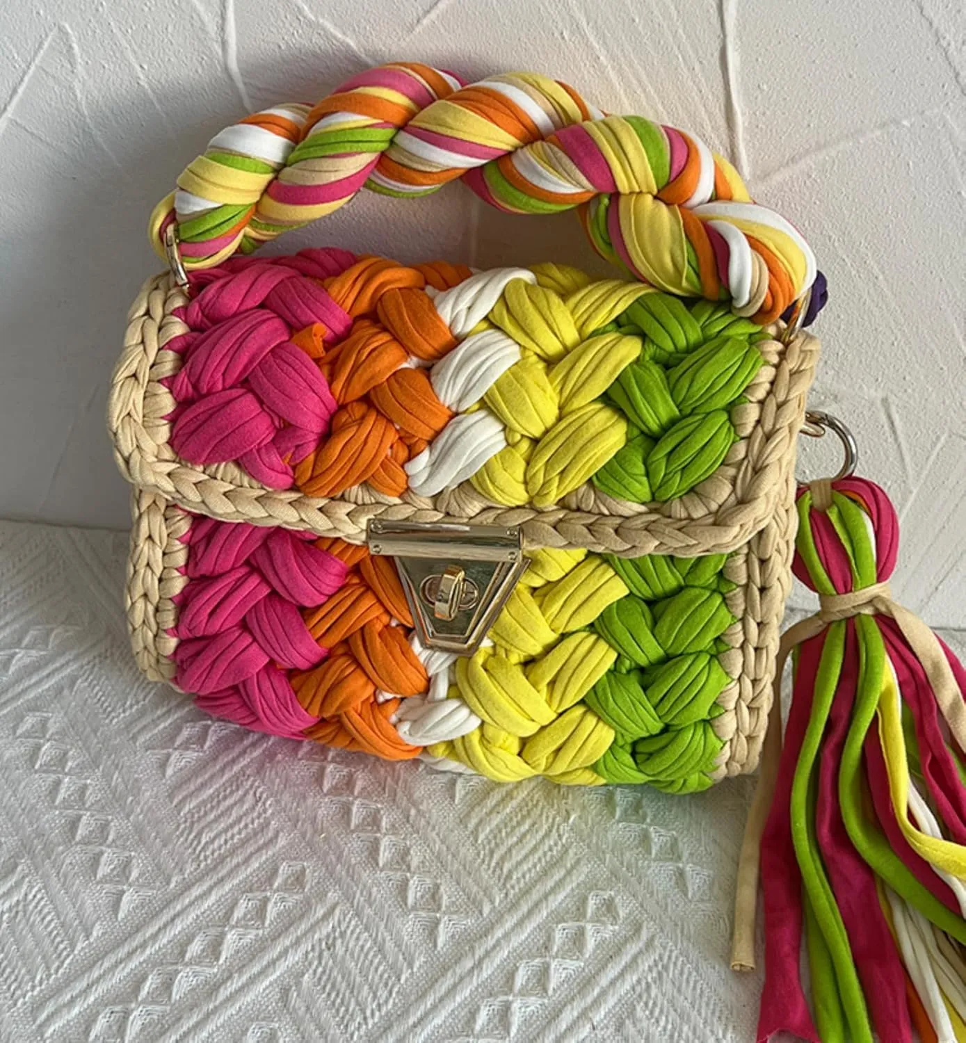 Woven Purse Evening Bag Y2K Handmade Crochet Bags for Women Woven Handbag Colorful Purse Evening Clutch Tassels
