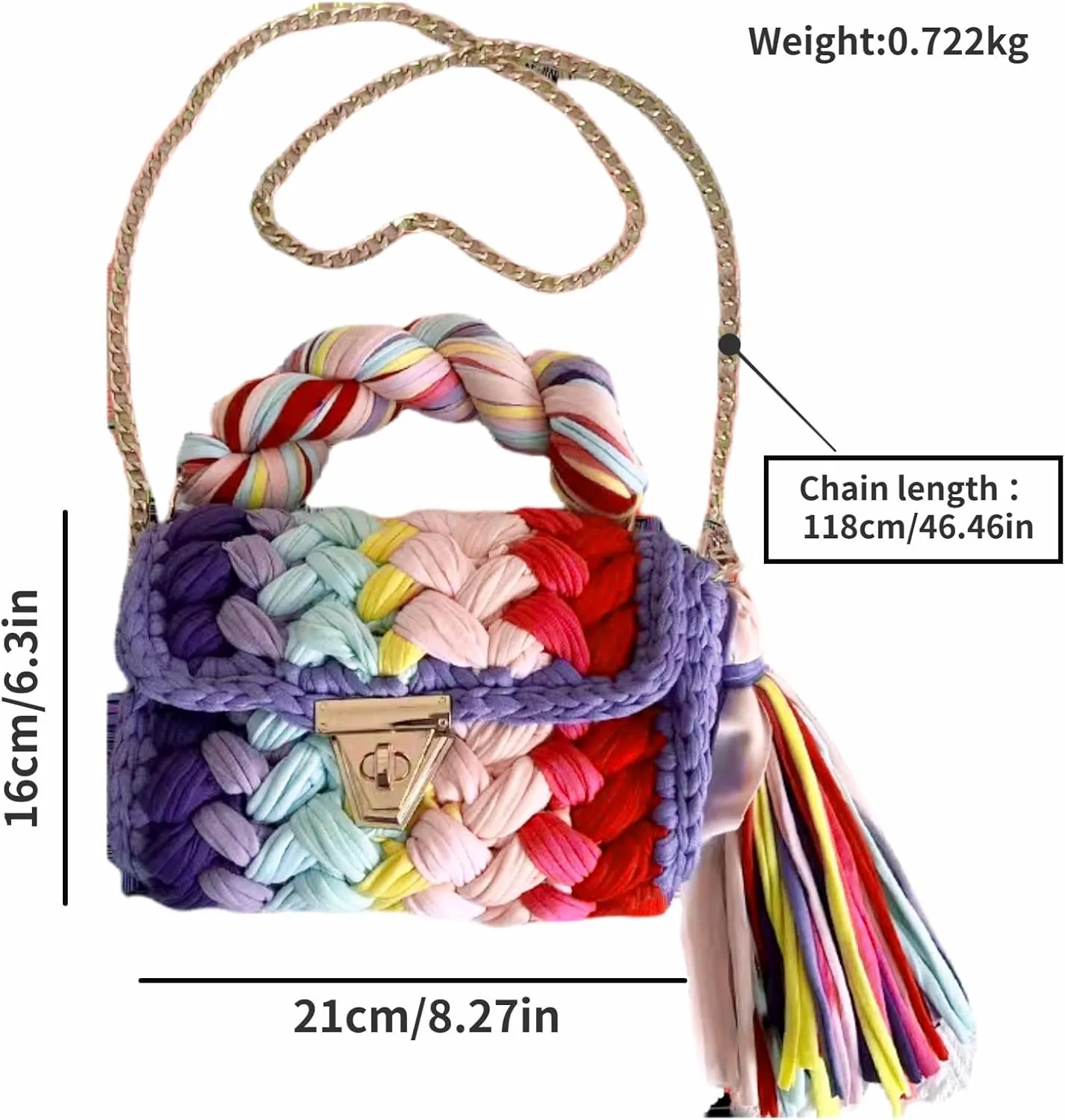 Woven Purse Evening Bag Y2K Handmade Crochet Bags for Women Woven Handbag Colorful Purse Evening Clutch Tassels