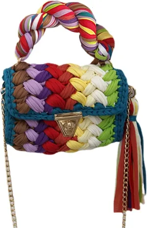 Woven Purse Evening Bag Y2K Handmade Crochet Bags for Women Woven Handbag Colorful Purse Evening Clutch Tassels