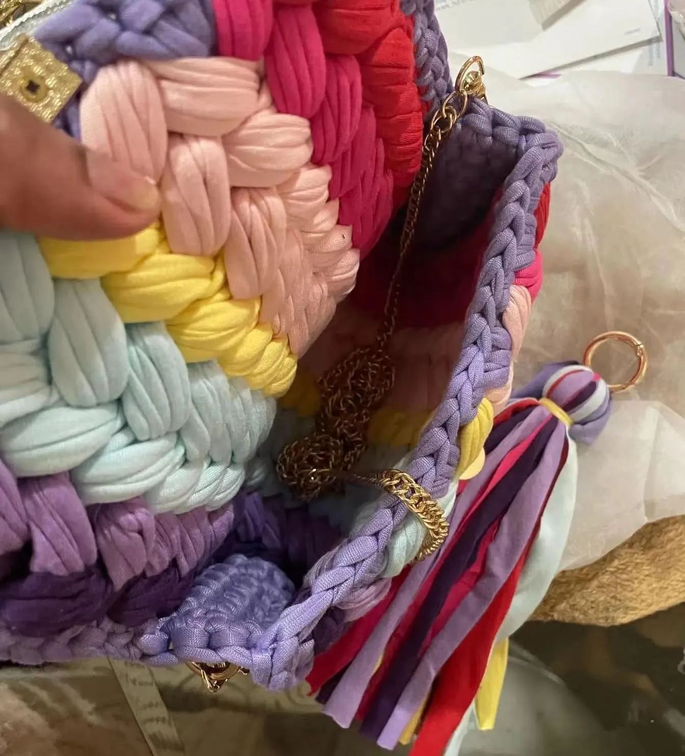 Woven Purse Evening Bag Y2K Handmade Crochet Bags for Women Woven Handbag Colorful Purse Evening Clutch Tassels