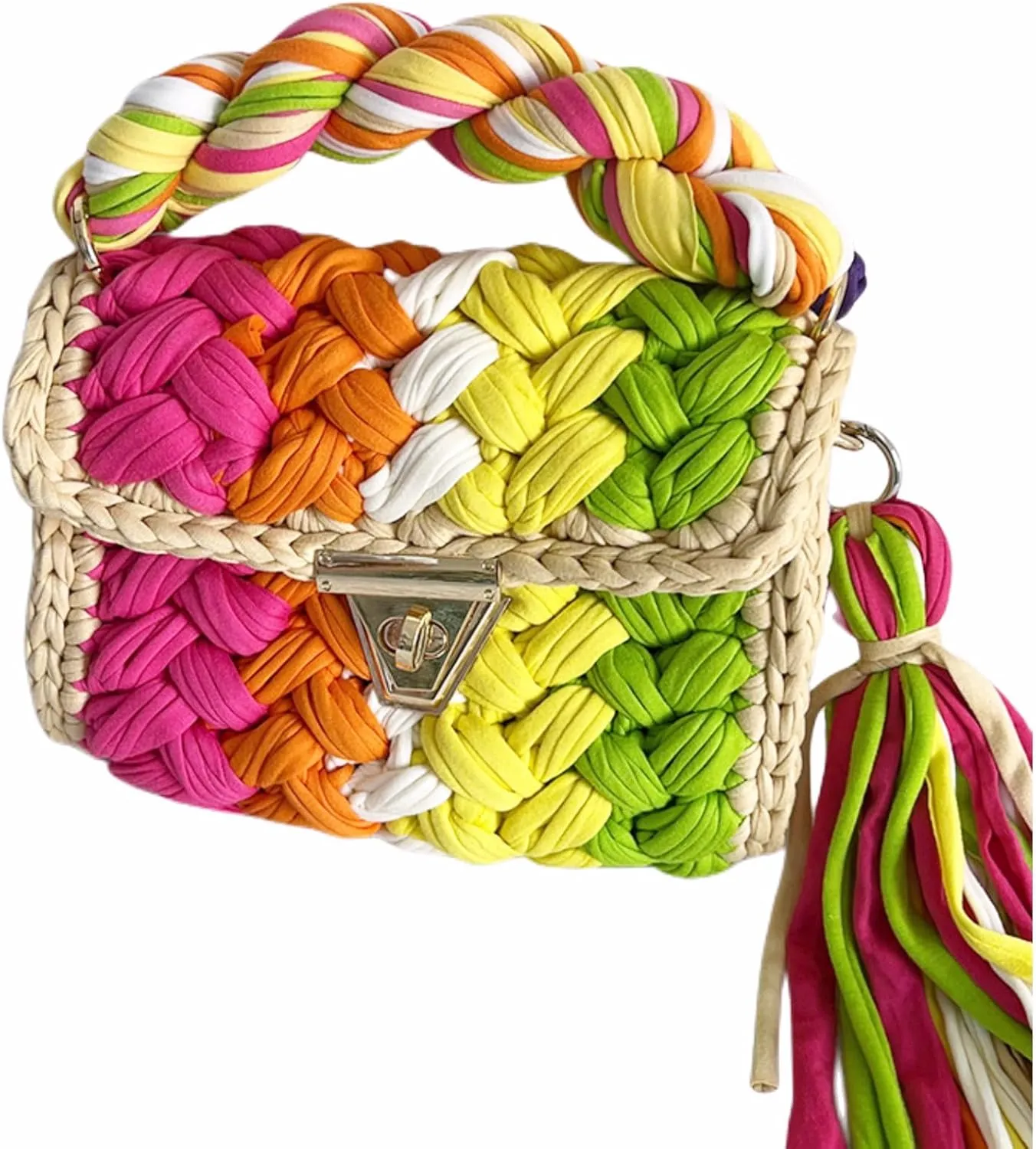 Woven Purse Evening Bag Y2K Handmade Crochet Bags for Women Woven Handbag Colorful Purse Evening Clutch Tassels