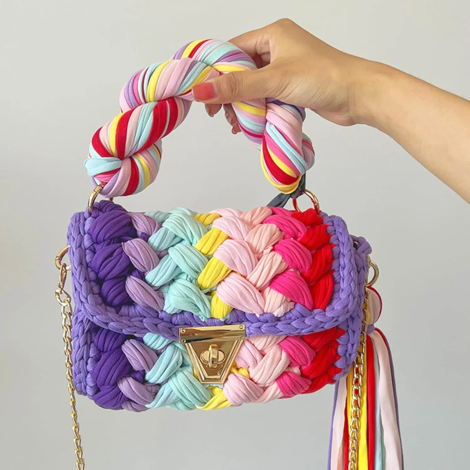 Woven Purse Evening Bag Y2K Handmade Crochet Bags for Women Woven Handbag Colorful Purse Evening Clutch Tassels