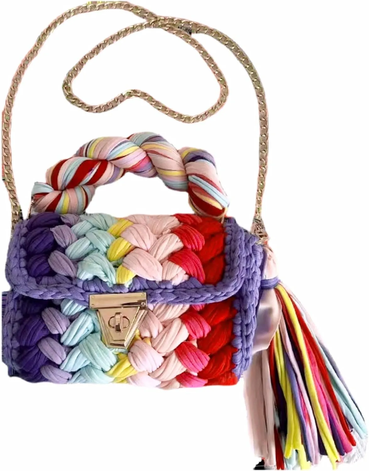 Woven Purse Evening Bag Y2K Handmade Crochet Bags for Women Woven Handbag Colorful Purse Evening Clutch Tassels